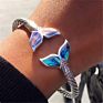 Handmade Cable Wire Bracelets Bangle Natural Abalone Shell Mermaid Bracelets Cuff Bangle Bracelet