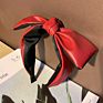 Handmade Luxury Pu Bow Knot Leather Headbands for Women Cute Solid Color Hairband Simple Wide Hair Loop Accessories