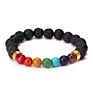 Handmade Men Women Vintage Lava Natural Stone Black Beads Adjustable Strech 8Mm 7 Chakra Bracelet for Girls