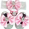 Pink Ribbon baby prewalker shoes crystal bling shoes pacifier