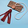 Handmade Wooden Disc Bead Beaded Pendant Women's Necklace Pearl Crystal Leopard Fabric Tassel Long Wool Chain