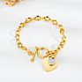 High End 18K Gold Plated Stainless Steel Jewelry Link Chain Women Zirconia Heart Charms Ot Buckle Bracelets 316