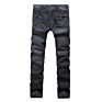 High Street Motorcycle Biker Men's Jeans with Wrinkle and Elastic Jeans with Zipper Pocket