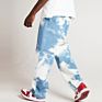 High Street Wear Trend Washed Tie-Dye Straight-Leg Jeans Blue and White Loose Men Jeans