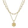 Hotsale 14K Gold Plated Paperclip Chain Alphabet Necklace Double Layered Coin Stainless Steel Initial Pendant Necklace for Women