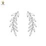 925 Sterling Silver Feather Leaf Ear Cuff Crystal Diamond Earrings