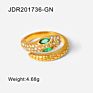 Ins 18K Gold Stainless Steel Rings Red Green Zircon Eyes Open Rings Shiny Crystal Cubic Zirconia Snake Ring