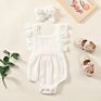 Ins Baby Girl Cotton Soft One Piece Bodysuit Headband 2Pcs Set Toddler Sleeveless Rompers Solid Color 0-2Y