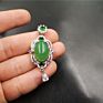 Jade 925 Silver Inlaid Green Chalcedony Egg-Shaped Pendant Emerald Green Agate Pendant Female Jade Pendant