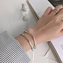 Japanese Korean S925 Sterling Silver Cuff Bracelets Ins Open Double Line Glossy Silver Bangle
