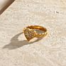 Jewelry Twisted Wedding Band Tarnish Free Stainless Steel Gold Heart Shaped Diamond Ring for Women