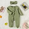 K1119387 Baby Clothing Footed Rompers Pajamas Cute Solid Color Long Sleeve Button down Kid Newborn Girl Boy Jumpsuits