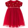 Kids Clothing Girls Christmas Red Short Sleeve Dress Children Year Holiday Party Dresses Shiny Stars Pattern Velvet Tulle