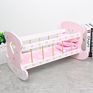 Kids Wooden Pink Baby Dolls Crib Rocking Cradle and Bedding Set Toys with Pink Pad Blanket Pillow as Gift for Ages 3+
