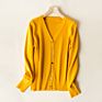 Korean Style Fall V Neck Long Sleeve Button down Plain Knitted Cardigan Sweater