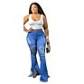 Ladies Women Bell Bottom Flare Denim Jeans Pants with Fringe, plus Size Jeans for Woman