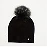 Latest Style Lovely Black Knitted Beanie Hats with Fur Pom Pom