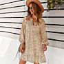 Leopard Print Long Sleeve Loose Dress for Women Casual