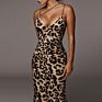 Leopard Print Sleeveless V-Neck Midi Women Dress Spring Women Streetwear Christmas Party Outfits