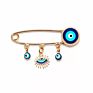 Lucky Eye Blue Turkish Evil Eye Brooch Pin for Women Men Dropping Oil Flower Crown Star Hamsa Hand Charm Jewelry