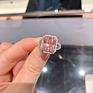 Luxury 4Pcs Platinum Plated Zirccon Earrings Rings Necklace Set Pink Square Diamond Zircon Jewelry Set for Ladies