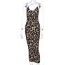 Lwd31658 Sleeveless V-Neck Halter Midi Dresses Leopard Print Club Sheath Dress Gaun