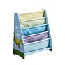 Manufacture Design Children Bookcase White Book Shelves Kids Wooden Bookshelf with Pocket Storage Book Rack Canvas