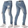 Men's Holes Skinny Slim Fit Black Stretch Destroyed Ripped Skinny Denim Jeans