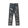 Mens Pantalones Jeans Straight Leg Dark Blue Ripped Denim Jeans for Men