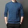 Men's Solid Color 100% Wool Cable Stitch Tops Casual Crew Neck Knitted Pullover Sweaters