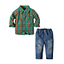 Mint Long Sleeve Shirt Denim Jeans Fall Outfits Children Clothes Kids Two Piece Suits Baby Boys Clothing Sets