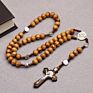 Natural Wood Beads Hand-Woven Wooden Beads Jerusalem Catholic Religious Strand Jewelry Cross Jesus Rosary Necklace