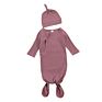 Newborn Baby Clothes Knitted Ribbed Cotton Baby Gown with Beanie Unisex Knotted Baby Gown Set