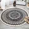 Nordic Ethnic Style Cotton Linen round Floor Mat for Living Room Bedroom Anti-Slip Doormat Tassels Boho Carpet