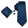 Novelty Pattern Blue Mens Neckties Animal Printed Silk Tie Hanky Cufflinks for Men