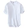 O-Neck Short Sleeve Boys Button up down Mens Dress Plain Free Size Solid Men's Shirts in All White Linen Shirt