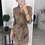 Office Ladies Casual Sashes Mini Dress V-Neck Long Sleeve Robe Striped A-Line Dress Autumn