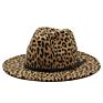 Outer Leopard Print Inner Red Wool Felt Fedora Hat for Women Wide Brim Vintage Jazz Panama Fedora Caps