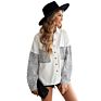 Oversize Leopard Print Contrast Long Blue Women Denim Jeans Jacket for Ladies