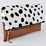 Personalized Abstract Convertible Sturdiness Durability Black White Dot Leather Clutch with Fold over Wristlet