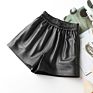 Placket Styles Elastic Waist Tight Leather Short Pants Women's Shorts Genuine Leather Shorts