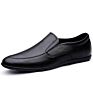 Plain Loafers Shoes for Men Casual Slip on with Dual Elastic Band Genuine Leather Apron Toe Flat