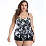 Plus Size Three-Layer Ruffled Swimsuit Print Split Skirt Women Swimsuit