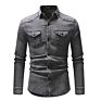 Popular Style Plain Color Cowboy Vintage Style Single Button Silm Fit Long Sleeve Shirt for Men