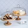 Price Dessert Candy Appetizers Stand Set Bamboo Cake Turntable with Glass Dome