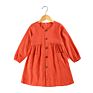 Product Solid Clothes Fall and Two Pocket Button up Long Sleeve Kids Girls Dress