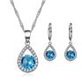 Qetesh Girl Jewelry Sets Cubic Zirconia Solitaire Tear Drop Necklace & Earring Set for Woman Bridesmaids Gift Present