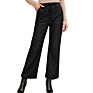 Ready to Ship Female Casual Pu High Waist Wide Leg Faux Leather Pants for Women