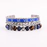 Roman Bangle Natural Stone Beads Gemstone Macrame Bracelet Men Jewelry Bracelet Set Design Stainless Steel Cuff Bracelets