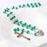 Rosary Bead Necklace Crystal Cross Pendant Necklace Catholic Religious